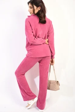 Fuschia Amelia Collared Long Sleeve & Trouser Co-ord Set<IKRUSH Clearance