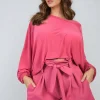 Fuschia Azalea High Waist Tie Belt Paper Bag Shorts<IKRUSH Best