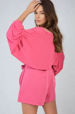 Fuschia Azalea High Waist Tie Belt Paper Bag Shorts<IKRUSH Best