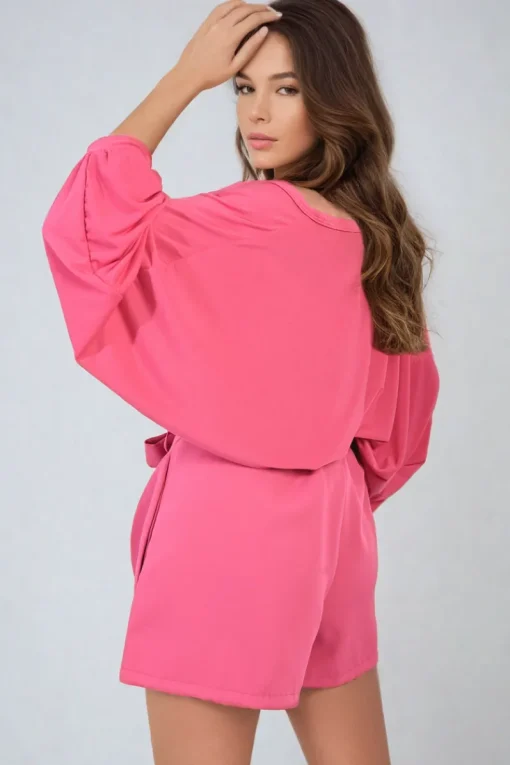 Fuschia Azalea High Waist Tie Belt Paper Bag Shorts<IKRUSH Best