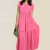 Fuschia Emmy Smocked Waist Tiered Midi Dress<IKRUSH New