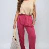 Fuschia Matilda Drawstring High Waist Trouser with Side Pockets<IKRUSH New