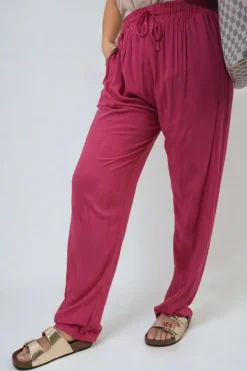 Fuschia Matilda Drawstring High Waist Trouser with Side Pockets<IKRUSH New