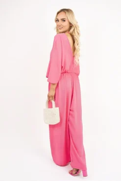 Fuschia Maysa Wide Leg V Neck Jumpsuit with Back Tie Detail<IKRUSH Fashion