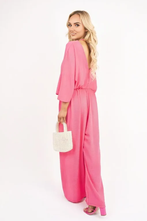 Fuschia Maysa Wide Leg V Neck Jumpsuit with Back Tie Detail<IKRUSH Fashion