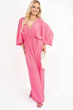 Fuschia Maysa Wide Leg V Neck Jumpsuit with Back Tie Detail<IKRUSH Fashion