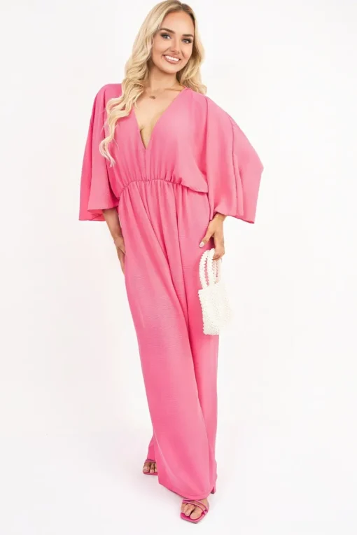 Fuschia Maysa Wide Leg V Neck Jumpsuit with Back Tie Detail<IKRUSH Fashion
