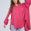 Fuschia Sienna Oversized Collared Button Down Top<IKRUSH Outlet