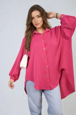 Fuschia Sienna Oversized Collared Button Down Top<IKRUSH Outlet