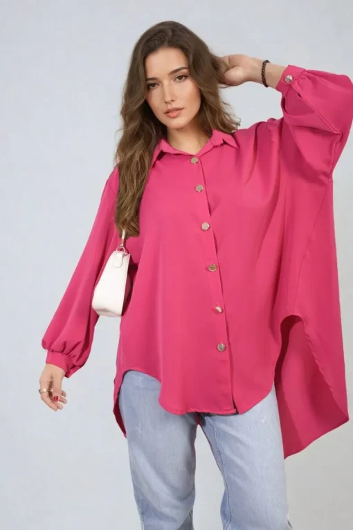 Fuschia Sienna Oversized Collared Button Down Top<IKRUSH Outlet