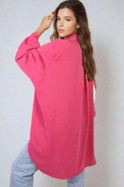 Fuschia Sienna Oversized Collared Button Down Top<IKRUSH Outlet