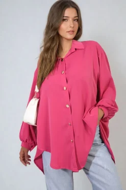 Fuschia Sienna Oversized Collared Button Down Top<IKRUSH Outlet