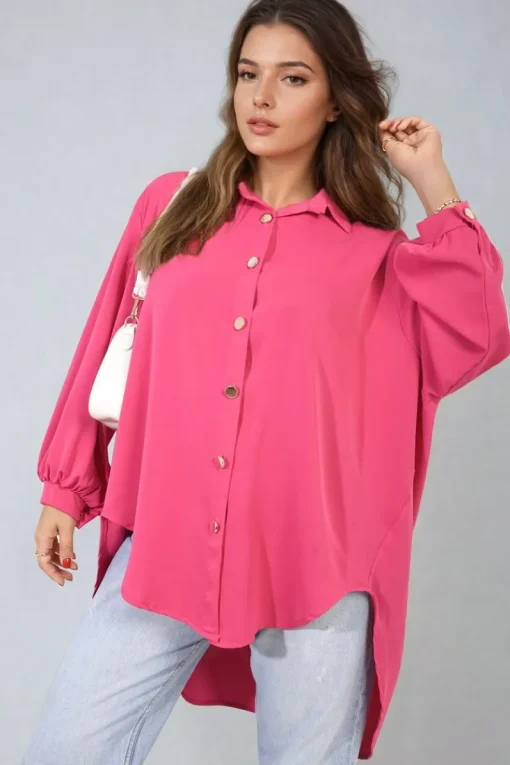 Fuschia Sienna Oversized Collared Button Down Top<IKRUSH Outlet
