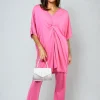 Fuschia Tiana Twist Front Plunge Neckline Top and Trouser Co-ord Set<IKRUSH New