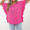 Fuschia Vienna Frill Sleeve Top With Chain<IKRUSH Sale