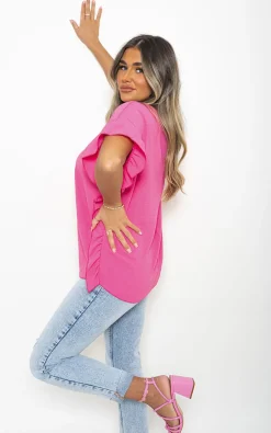 Fuschia Vienna Frill Sleeve Top With Chain<IKRUSH Sale