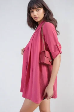 Fuschia Vivian Open Front Roll Up Sleeve Cardigan<IKRUSH New