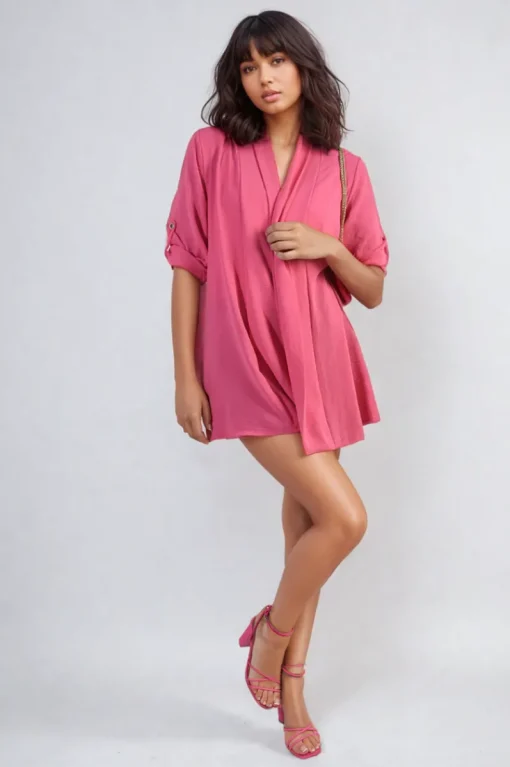 Fuschia Vivian Open Front Roll Up Sleeve Cardigan<IKRUSH New