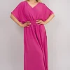Fuschia Zamara V Neck Short Sleeve Maxi Dress with Button Detail<IKRUSH Best