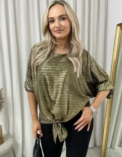 Gold Christy Metallic Tie Front Top<IKRUSH Outlet