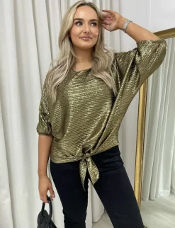 Gold Christy Metallic Tie Front Top<IKRUSH Outlet