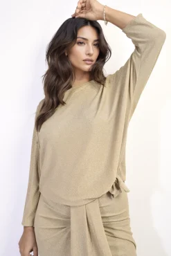 Gold Ella Side Tie Long Sleeve Casual Top<IKRUSH Hot