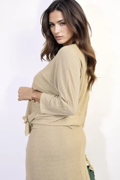 Gold Ella Side Tie Long Sleeve Casual Top<IKRUSH Hot