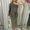 Gold Jodie One Shoulder Wrap Front Glitter Midi Dress<IKRUSH Sale