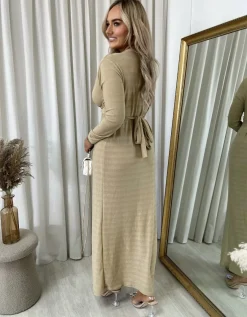 Gold Lorena Glitter Twist Front Slit Maxi Dress<IKRUSH Fashion