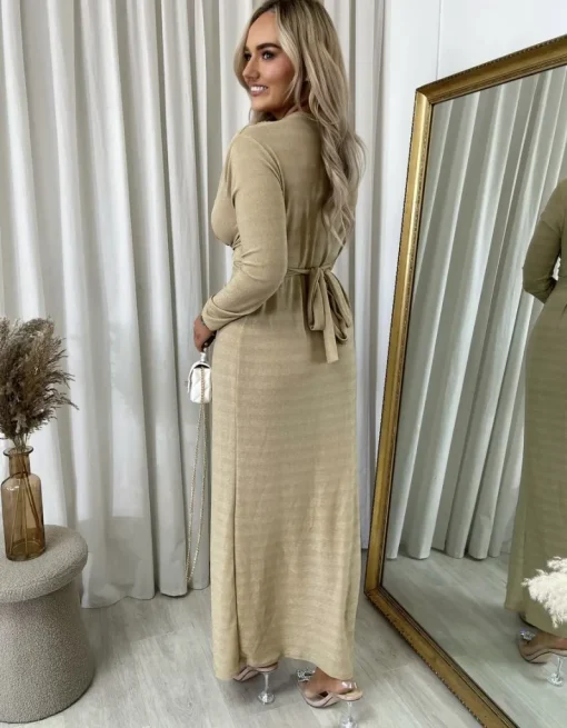 Gold Lorena Glitter Twist Front Slit Maxi Dress<IKRUSH Fashion