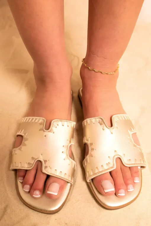 Gold Mina Trim Cut Out Flat Slip On Sandals<IKRUSH Best