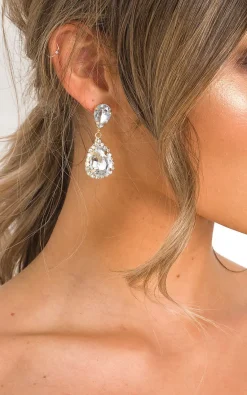 Gold Minnie Diamante Drop Earrings<IKRUSH New