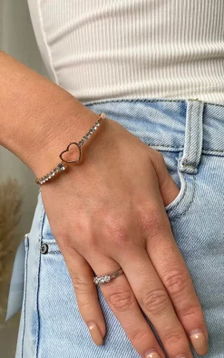 Gold Zaina Diamante Bangle with Love Heart Detail<IKRUSH New
