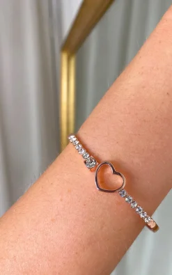 Gold Zaina Diamante Bangle with Love Heart Detail<IKRUSH New