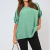 Green Alexandra Frill Sleeve Top<IKRUSH Fashion