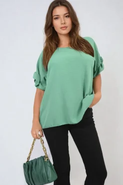 Green Alexandra Frill Sleeve Top<IKRUSH Fashion