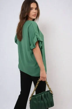 Green Alexandra Frill Sleeve Top<IKRUSH Fashion