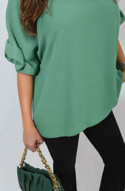 Green Alexandra Frill Sleeve Top<IKRUSH Fashion