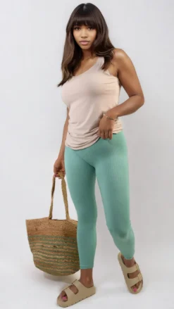 Green Braylee High Waisted Wide Band Leggings<IKRUSH Fashion
