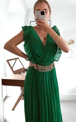 Green Bryanna Pleated Maxi Dress<IKRUSH New