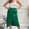 Green Brynn Satin Wrap Midi Skirt<IKRUSH Online