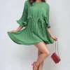 Green Carmen Pleated Tie Waist Mini Dress<IKRUSH Sale