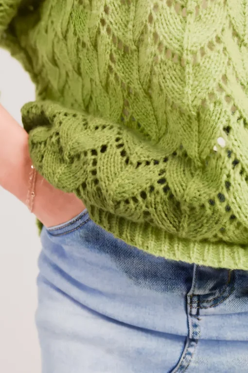Green Eliza Half Sleeve Chunky Cable Knit Jumper<IKRUSH Fashion