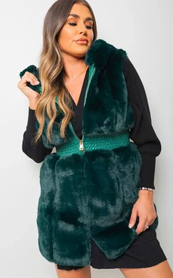 Green Emilee Faux Fur Zip Up Gilet<IKRUSH Fashion
