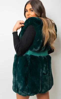 Green Emilee Faux Fur Zip Up Gilet<IKRUSH Fashion
