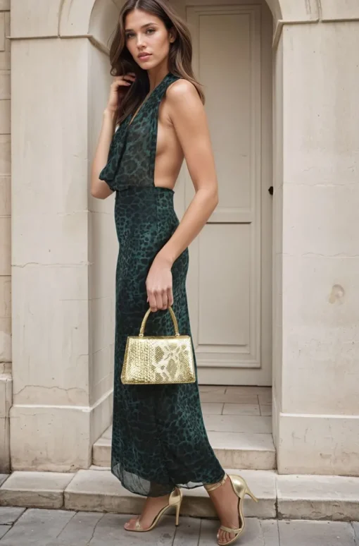 Green Fatima Printed Deep Cowl Neck Backless Maxi Dress<IKRUSH Discount