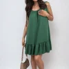 Green Faye Backless Tie-up Spaghetti Strap Frill Hem Mini Dress<IKRUSH Best