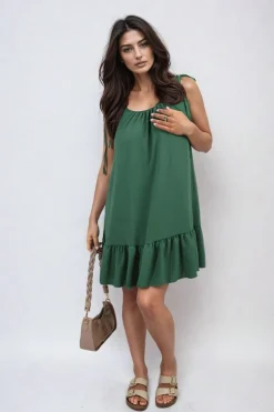Green Faye Backless Tie-up Spaghetti Strap Frill Hem Mini Dress<IKRUSH Best