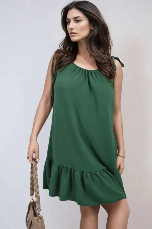 Green Faye Backless Tie-up Spaghetti Strap Frill Hem Mini Dress<IKRUSH Best