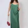 Green Fiona Spaghetti Strap Side Slit Maxi Dress<IKRUSH Online